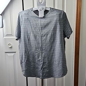 Women's Lululemon Love Tee Grey/ Black Stripes Size 18 Rounded Hem